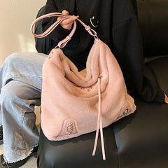 Plush Underarm Tote Bag Winter Shoulder Female PU Leather