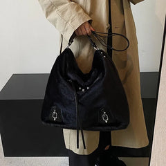Plush Underarm Tote Bag Winter Shoulder Female PU Leather