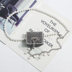 Pearl Chain Waist Belt Fanny Pack with Lipstick Bag
