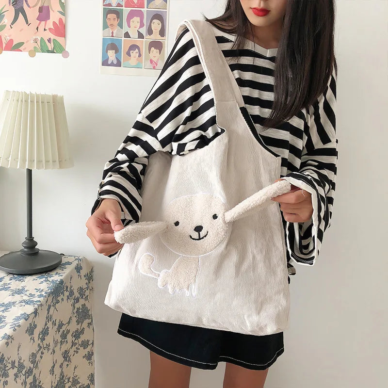 Dog Appliques Women Shoulder Bag Canvas Messenger Handbag