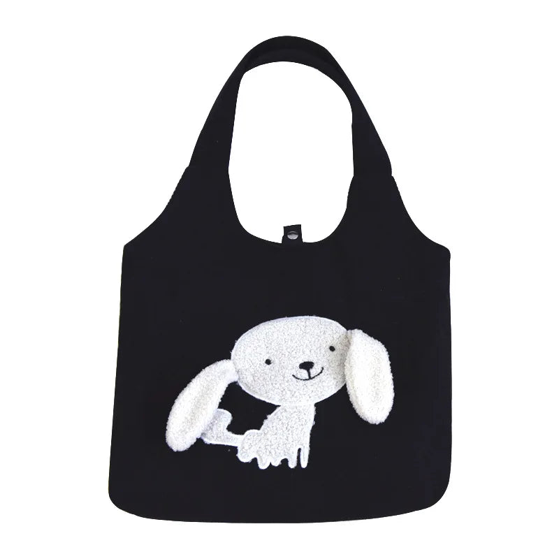 Dog Appliques Women Shoulder Bag Canvas Messenger Handbag