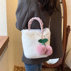 Plush Tote Bag Soft Furry Bags Handbag Cherry Fur Crossbody Shoulder Bags