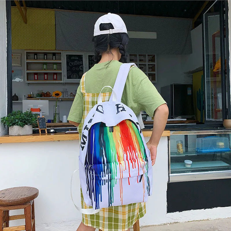 Rainbow Graffiti Satchel Bag for Girls Boys College School Shoulder Bag