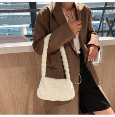 Heart Lady Faux Fur Shoulder Bag Winter Warm Plush Crossbody Purse