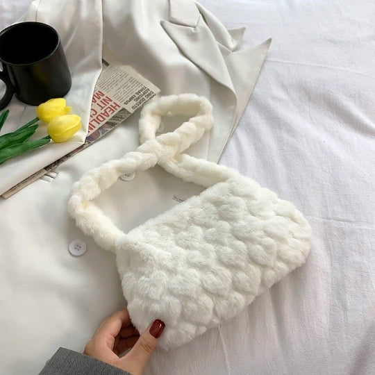 Heart Lady Faux Fur Shoulder Bag Winter Warm Plush Crossbody Purse