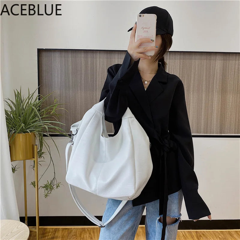 Leather Women Half Moon Bags Large Capacity Hobo Shopper Bag