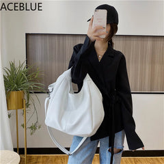 Leather Women Half Moon Bags Large Capacity Hobo Shopper Bag