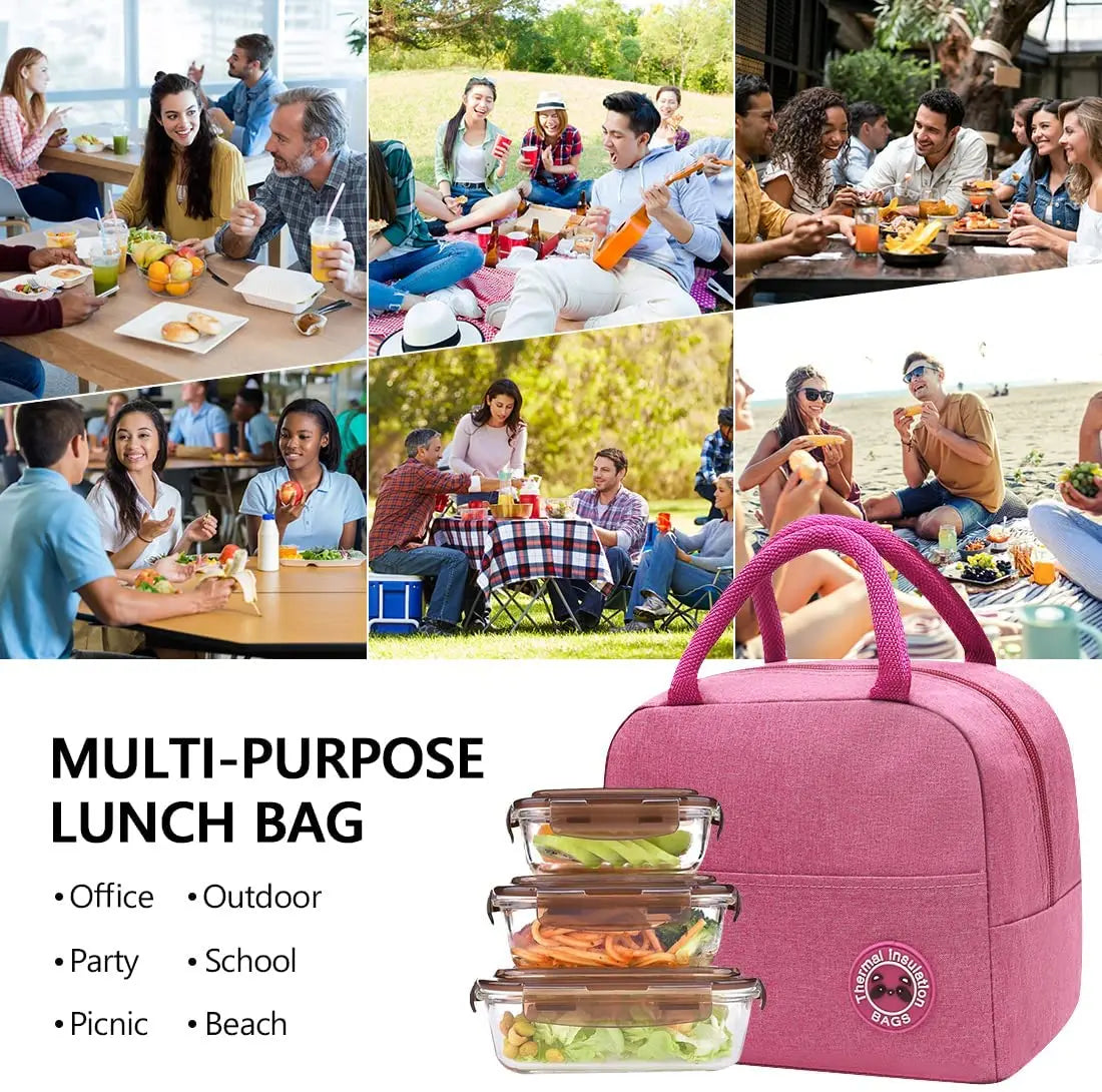 Canvas Lunch Bag for Women Portable Thermal Zipper Cooler Dinner Bag