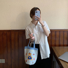 Canvas Ladies Round Bucket Bag Handbag Women Bag Shoulder Crossbody Purse