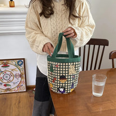 Canvas Ladies Round Bucket Bag Handbag Women Bag Shoulder Crossbody Purse