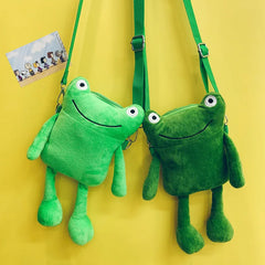 Funny Cartoon Plush Frog Bag Women Shoulder Messenger Bag