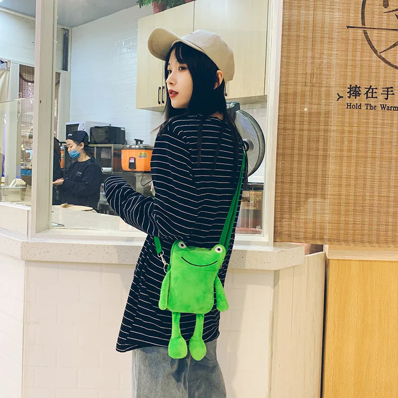 Funny Cartoon Plush Frog Bag Women Shoulder Messenger Bag