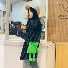 Funny Cartoon Plush Frog Bag Women Shoulder Messenger Bag