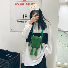 Funny Cartoon Plush Frog Bag Women Shoulder Messenger Bag