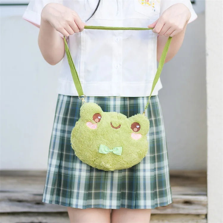 Funny Cartoon Plush Frog Bag Women Shoulder Messenger Bag