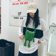 Funny Cartoon Plush Frog Shoulder Messenger Bag