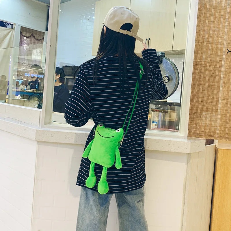 Funny Cartoon Plush Frog Bag Women Shoulder Messenger Bag