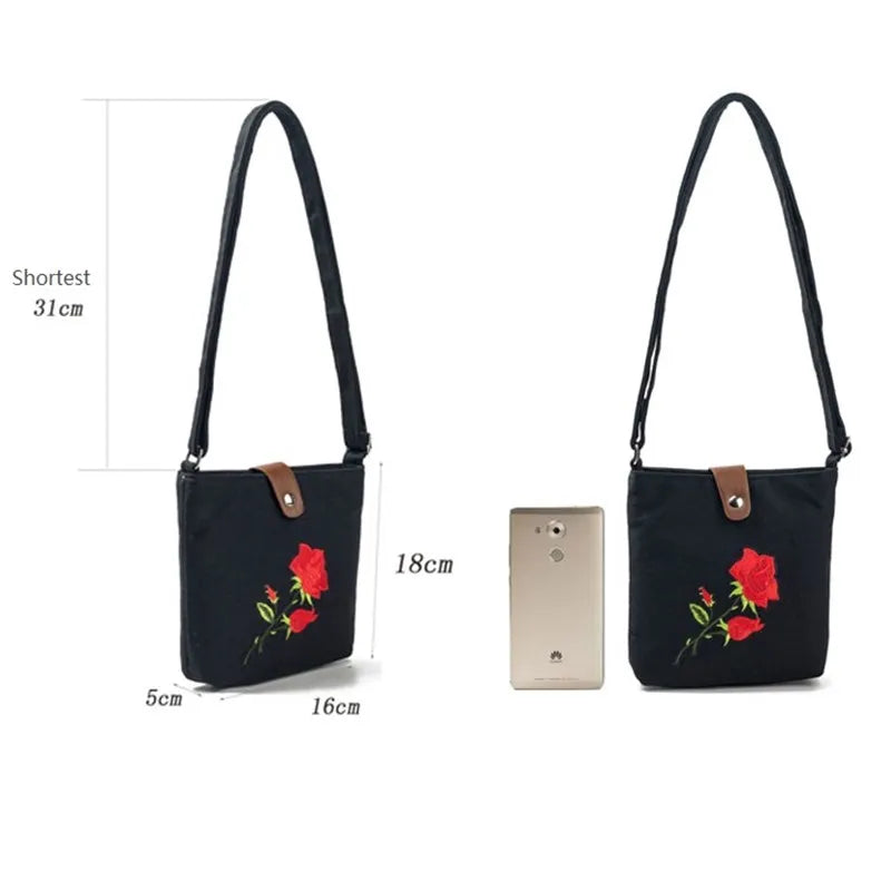 Canvas Crossbody Bag Women Shoulder Bag Embroidery