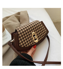 Houndstooth Messenger Bag Retro PU Shoulder Bag for Women