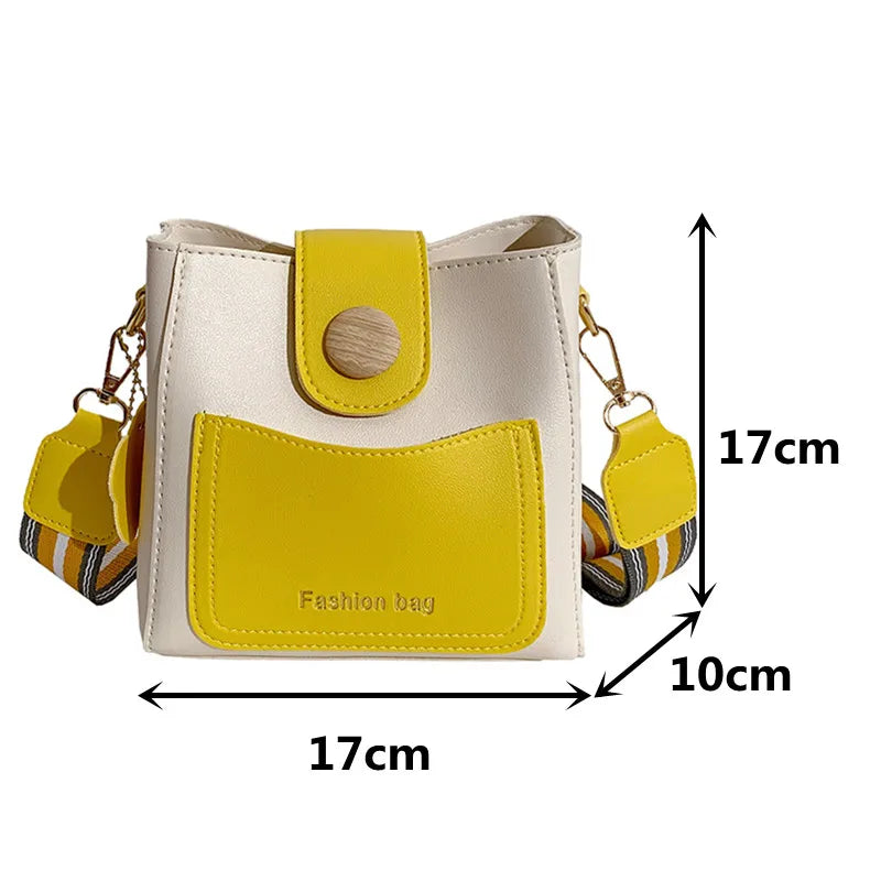 Shoulder Strap Bucket Bag Contrast Square Messenger Handbag Lady Crossbody Bag