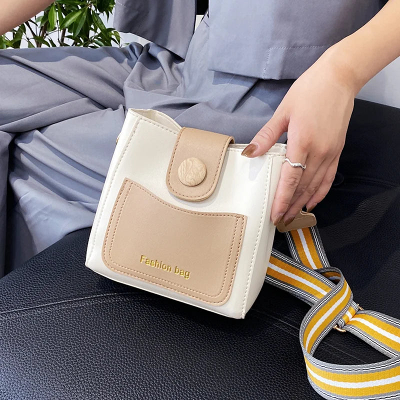 Shoulder Strap Bucket Bag Contrast Square Messenger Handbag Lady Crossbody Bag