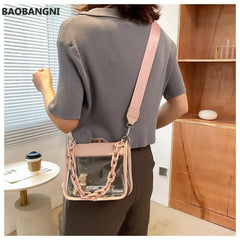 Wide Shoulder Strap Transparent Pvc Crossbody Bag Women Pu Acrylic Chain
