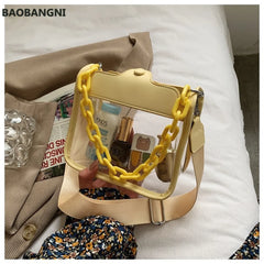 Wide Shoulder Strap Transparent Pvc Crossbody Bag Women Pu Acrylic Chain