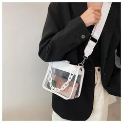Wide Shoulder Strap Transparent Pvc Crossbody Bag Women Pu Acrylic Chain