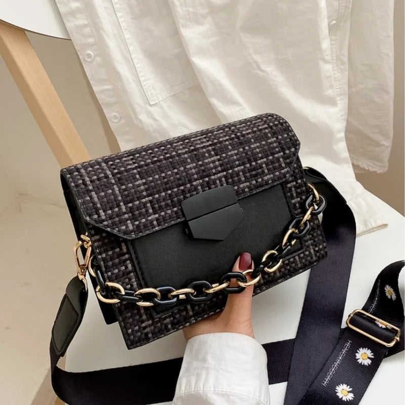 Wide Strap Shoulder Bags for Women Lady Handbags Chain Messenger Crossbody Bags