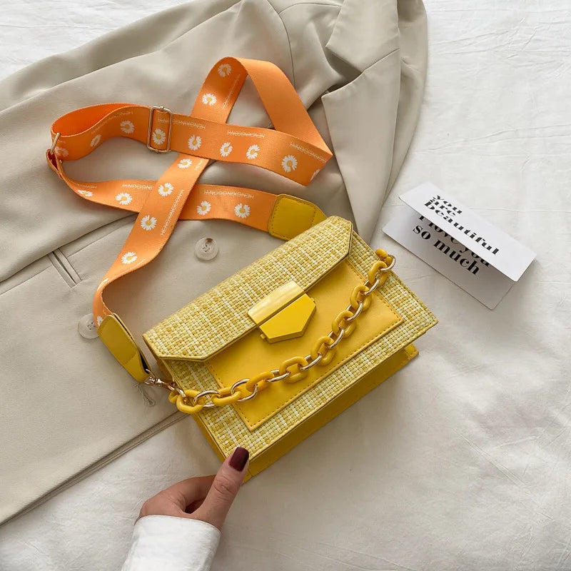 Wide Strap Shoulder Bags for Women Lady Handbags Chain Messenger Crossbody Bags