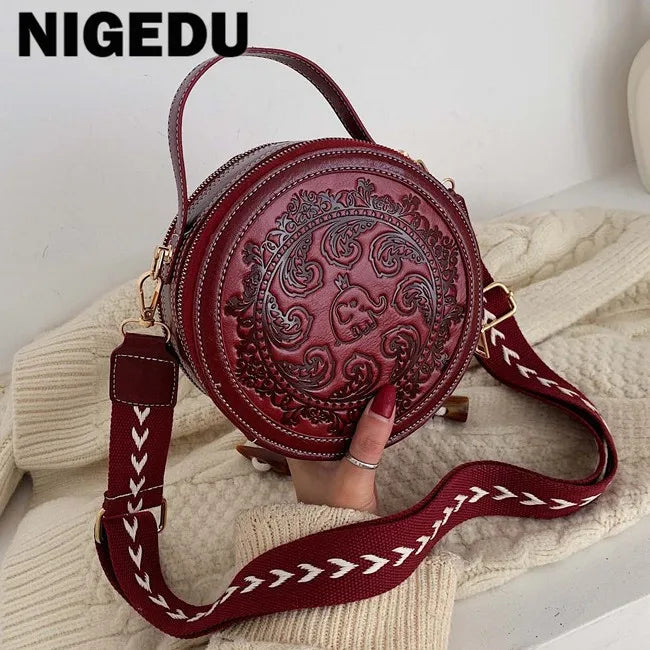 Embossed Flowers Crossbody Bag Round Handbag Wallet