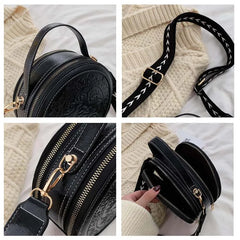 Embossed Flowers Crossbody Bag Round Handbag Wallet