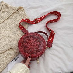 Embossed Flowers Crossbody Bag Round Handbag Wallet