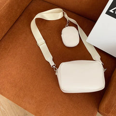 Wide Straps Small Square Bag PU Leather Ladies Shoulder Messenger Clutch Handbag