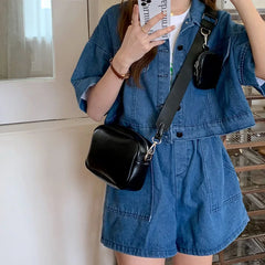 Wide Straps Small Square Bag PU Leather Ladies Shoulder Messenger Clutch Handbag