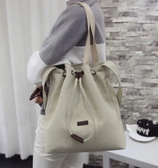 Retro Cloth Bag Canvas Drawstring Handbag Beige Shoulder Bag