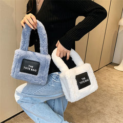 Winter Candy Short Handle Women's Small Totes Bag Faux Fur Hand Bag