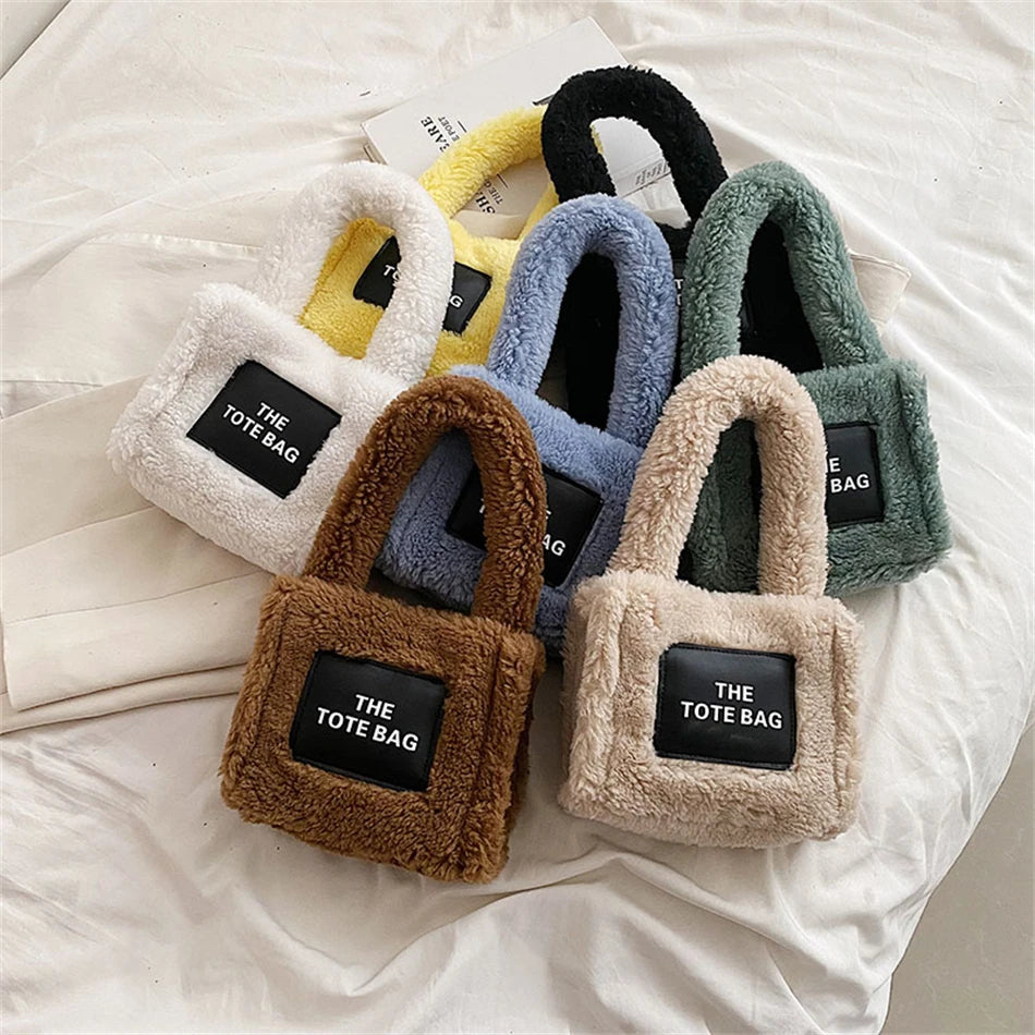 Winter Candy Short Handle Women's Small Totes Bag Faux Fur Hand Bag