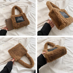 Winter Candy Short Handle Women's Small Totes Bag Faux Fur Hand Bag