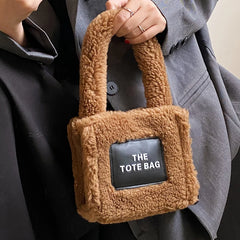 Winter Candy Short Handle Women's Small Totes Bag Faux Fur Hand Bag