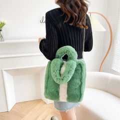Winter Contrast Faux Fur Chain Women's Shoulder Bag Large Capacity Crossbody Bag