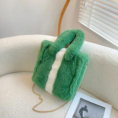 Winter Contrast Faux Fur Chain Women's Shoulder Bag Large Capacity Crossbody Bag