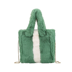 Winter Contrast Faux Fur Chain Women's Shoulder Bag Large Capacity Crossbody Bag