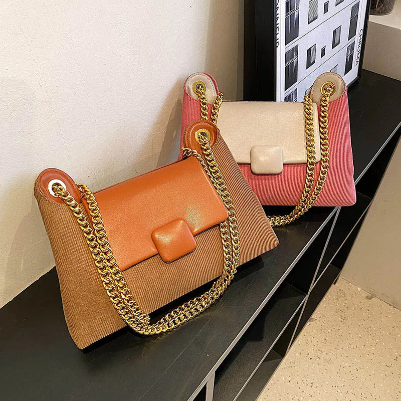 Winter Corduroy Chain Crossbody Bags for Women