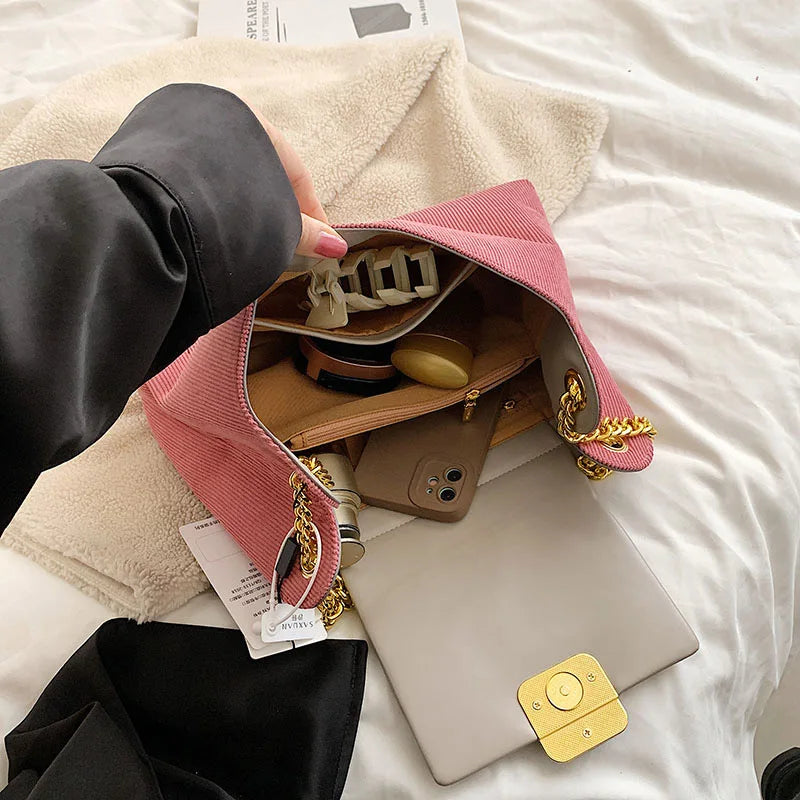 Winter Corduroy Chain Crossbody Bags for Women