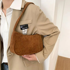 Winter Corduroy Shoulder Bag Casual Women Underarm Travel Pouch