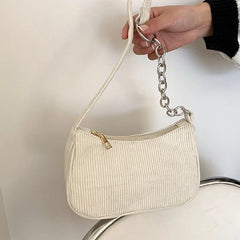 Winter Corduroy Shoulder Bag for Women Underarm Travel Pouch