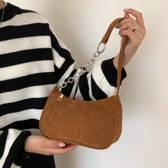 Winter Corduroy Shoulder Bag for Women Underarm Travel Pouch