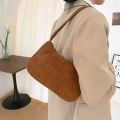 Winter Corduroy Shoulder Bag Casual Women Underarm Travel Pouch