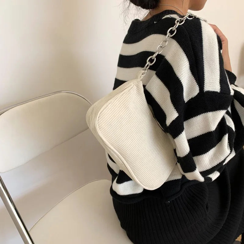 Winter Corduroy Shoulder Bag for Women Underarm Travel Pouch